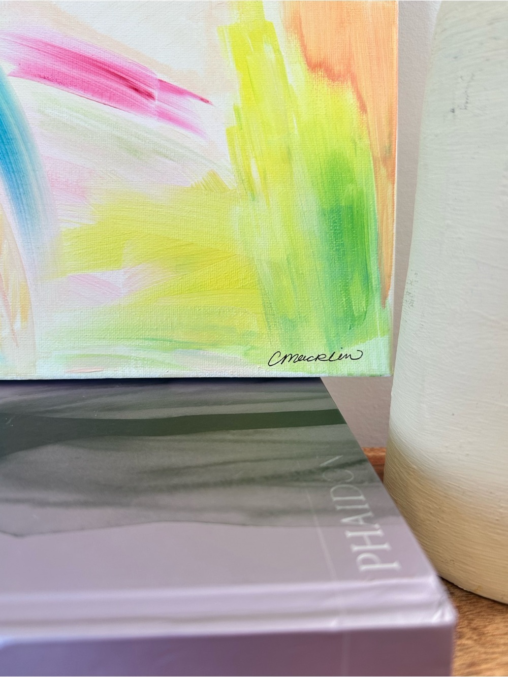 Original Colorful Abstract Pastel Brushstroke Canvas Handmade Painting Artwork - Picture 4 of 5
